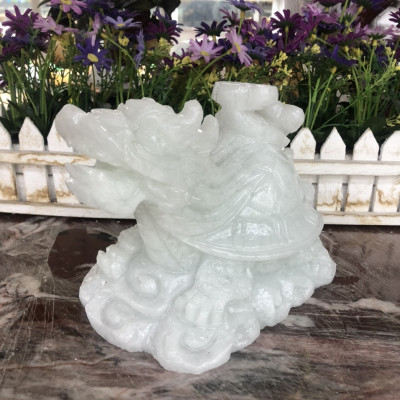 Tượng Long Quy - Rùa đầu Rồng phong thủy đá cẩm thạch trắng - Dài 20 cm