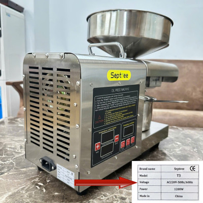 Máy ép dầu thực vật chuyên nghiệp nâng cấp hoàn toàn thương hiệu cao cấp Septree T3 - Năng suất 6-9kg/giờ - Hàng chính hãng