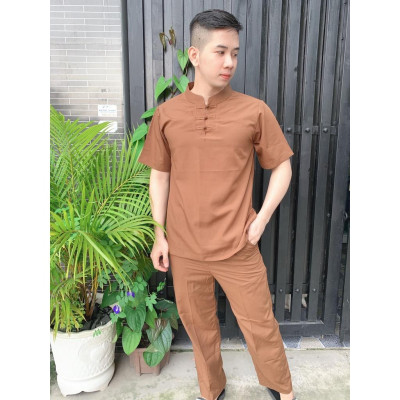 ĐỒ LAM ĐI CHÙA Set Đồ Lam Cao Cấp Cổ Tàu 3 Nút