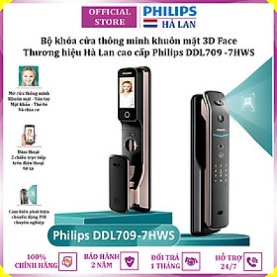 Bộ khóa cửa thông minh khuôn mặt 3D Face, vân tay, thẻ từ, mật khẩu và chìa cơ thương hiệu Philips DDL709-7HWS - Hàng chính hãng