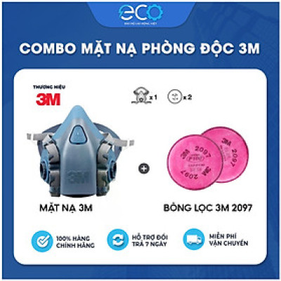 Bộ mặt nạ phòng độc 3M 7502 kèm phin 2097 lọc bụi mịn, chống hơi độc, khí hàn cắt đúc kim loại