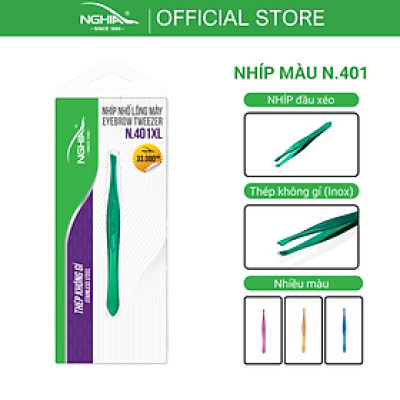 Nhíp Inox Đầu Xéo Vỉ Giấy Màu Xanh Lá KỀM NGHĨA N.401XL