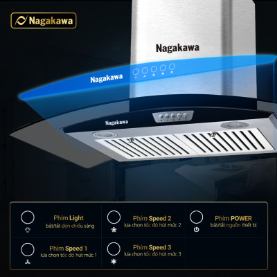 Máy Hút Mùi Than Hoạt Tính Cỡ Lớn Nagakawa NAG1857-70Cm - Bộ Lọc 5 Lớp Inox - Hàng Chính Hãng