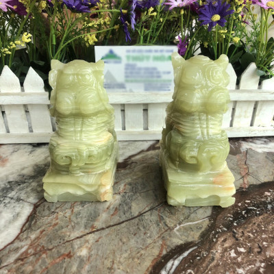 Cặp Kỳ Lân phong thủy đá ngọc Onyx - Cao 12 cm