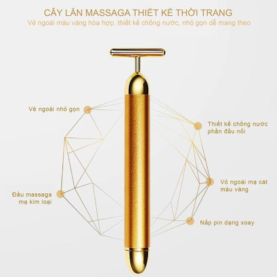 MÁY MASSAGE MẶT BEAUTY BAR 24K - Bút Mát Xa Chữ T - Cây Lăn Mặt Nâng Cơ Mát Xa Thư Giãn (Hàng Chính Hãng)