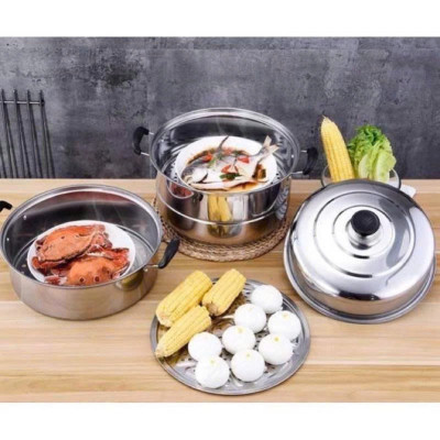 Nồi Hấp Inox 3 Tầng Siêu To 28CM Dùng Cho Cả Bếp Từ Và Bếp Ga, Nồi Hấp Bánh Bao Bánh Flan Hấp Thức Ăn Tặng Kèm Xửng Hấp - HÀNG CHÍNH HÃNG MINIIN