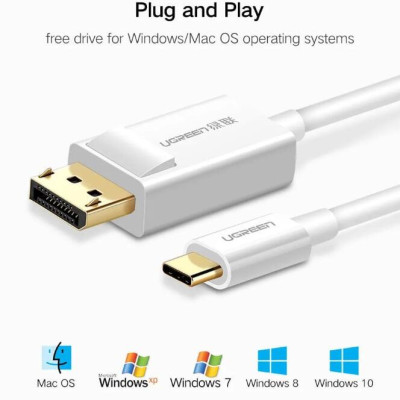 Ugreen UG40420MM139TK 1.5M màu Trắng Cáp chuyển đổi TYPE C sang DISPLAYPORT dương - HÀNG CHÍNH HÃNG