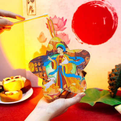 Lồng Đèn Trung Thu Gỗ Mộc Màu : Đèn Hằng Sao - Bách Mộc 11 (Có Kèm Pin)