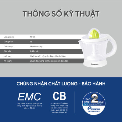Máy Vắt Cam BlueStone CJB-1129 1 Lít 40W - Hàng Chính Hãng