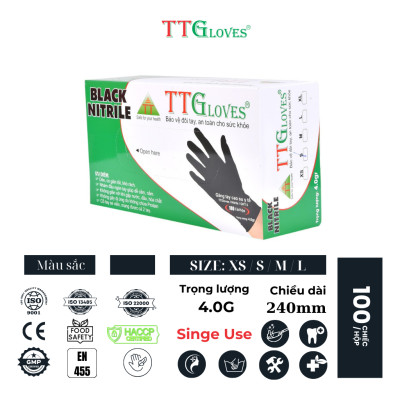 Găng Tay Y Tế Size M Không Bột Nitrile Màu Đen TTGLOVES (100 chiếc)
