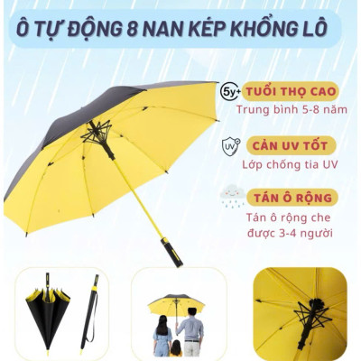 Dù Che Nắng Mưa, Ô Che Nắng Chống Tia UV Cỡ Lớn 2 Lớp Nan To, Dù Cán Dài Chống Gỉ Tự Động - HÀNG CHÍNH HÃNG MINIIN
