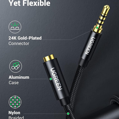 Ugreen UG70878AV118TK 3M 4 khấc Cáp 3.5mm nối dài đầu mạ vàng dây bọc dù - HÀNG CHÍNH HÃNG