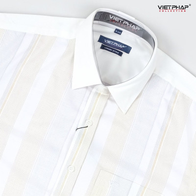 Áo Sơ Mi Nam Ngắn Tay VIỆT PHÁP Form Luxury Chất liệu  Bambo In Sọc  lịch lãm, sang trọng   32768