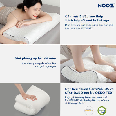 Gối Công Thái Học NOOZ Contour Foam Pillow Cao Su Non Lượn Sóng Nâng Đỡ Đầu - Giảm Đau Vai Gáy