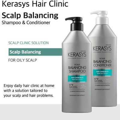 Dầu gội xả ngăn ngừa gàu và cân bằng độ ẩm da đầu Hàn Quốc Kerasys Hair Clinic Scalp Balancing - Dành cho da đầu dầu