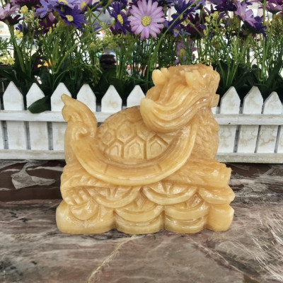 Tượng Long Quy Rùa đầu Rồng phong thủy đá ngọc hoàng long - Dài 15 cm