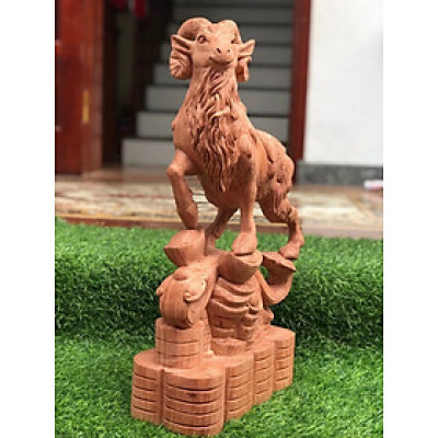 Tượng con dê tranh trí phong thủy hút tài lộc bằng gỗ hương đá kt cao 40×20×12cm