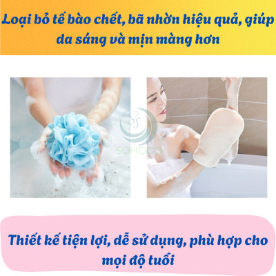Bộ Dụng Cụ Tắm Tẩy Tế Bào Chết 3 Món – Sạch Sâu, Da Mịn Màng Set tắm tẩy da chết 3 món tiện lợi Combo găng tay – dây cọ lưng – bông tắm tạo bọt