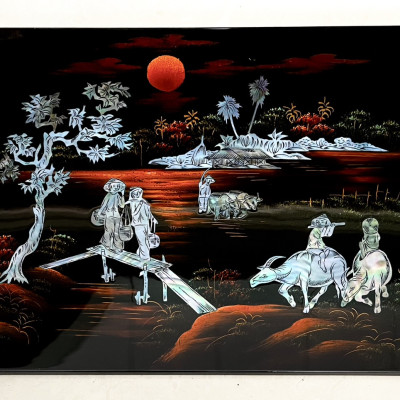 Tranh sơn mài cẩn ốc xà cừ cao cấp, ốc chìm, hàng xuất khẩu size 30x40 cm treo tường, trang trí nhà cửa,...