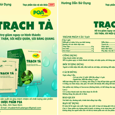 Trạch Tả PQA Giúp Thanh Nhiệt Lợi Niệu, Hỗ Trợ Giảm Nguy Cơ Hình Thành Sỏi Thận Hộp 12 Gói