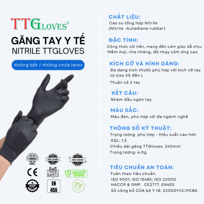 Găng Tay Y Tế Size S Không Bột Nitrile Màu Đen TTGLOVES (100 chiếc)