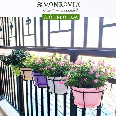  Combo 3 Giỏ treo chậu hoa ban công MONROVIA, giỏ sắt treo chậu hoa ban công, chậu treo ban công, kệ treo ban công, móc treo, khung thép, sơn tĩnh điện chính hãng thương hiệu MONROVIA  - Màu Trắng
