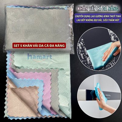 SET 5 Khăn Lau Gương Kính Màn Hình Đa Năng 30x40 CM Không Bụi Vải Da Cá Lau Mặt Bàn Bếp