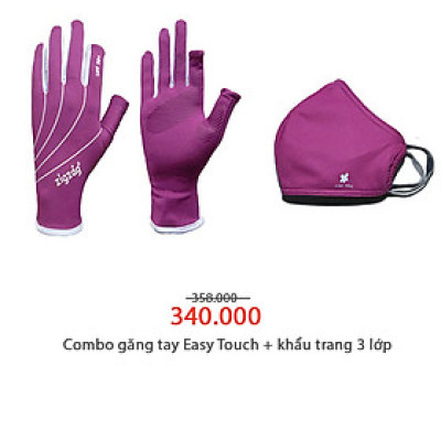 Combo găng tay easy touch + khẩu trang 3 lớp chống nắng UPF50+ Zigzag