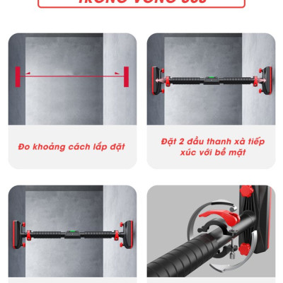 Xà đơn treo tường thế hệ mới 2021 điều chỉnh cửa 89 - 125cm có Livo cân bằng, chốt khóa chống xoay xà, an toàn khi sử dụng, chịu tải 150kg, xà đơn gắn cửa không cần khoan tường giá rẻ