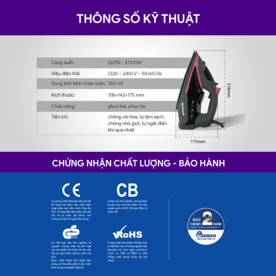 Bàn Ủi Hơi Nước BlueStone SIB-3835 350ml 2290-2720W - Hàng Chính Hãng