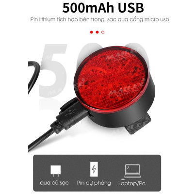Đèn hậu cảnh báo xe đạp gắn sau CỐI XAY GIÓ AQ-113 dung lượng 500mAh 8 chế độ cảnh báo, sạc USB, chống nước IPX4 - Mai Lee