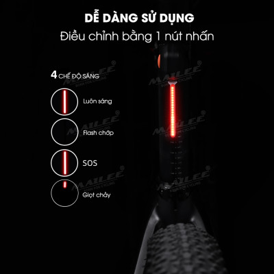 Đèn đuôi xe đạp đường phố với led chảy giọt nước YQ-208 , chống nước, Led COB độ sáng cao, dung lượng pin 500 mAH sạc Type-C sử dụng lên đến 18h tùy chế độ - Mai Lee