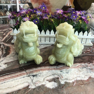 Cặp Tỳ Hưu ngậm xâu tiền phong thủy đá ngọc Onyx - Dài 25 cm