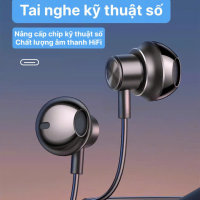 Tai nghe kim loại Rio Tinto Li-Top SV5 chân Type C, điều chỉnh âm thanh trầm giải mã kỹ thuật số, hàng chính hãng