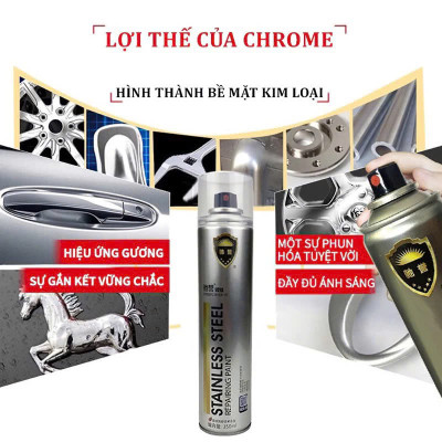 Sơn Xịt Mạ Crom Inox Sáng Bóng – Chịu Nhiệt Cao, Xịt Bô Xe, Ống Xả & Kim Loại