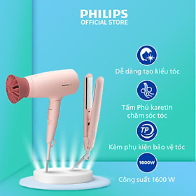 Bộ tạo kiểu tóc Philips BHP398/00 Gồm 1 Máy ép tóc + 1 Máy sấy tóc -  tạo kiểu tóc dễ dàng - nhanh - chuyên nghiệp