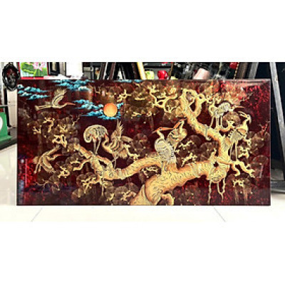 Tranh sơn mài - TÙNG HẠC DIÊN NIÊN - Đắp nổi size 60x120 cm - Ý Nghĩa Phong Thủy