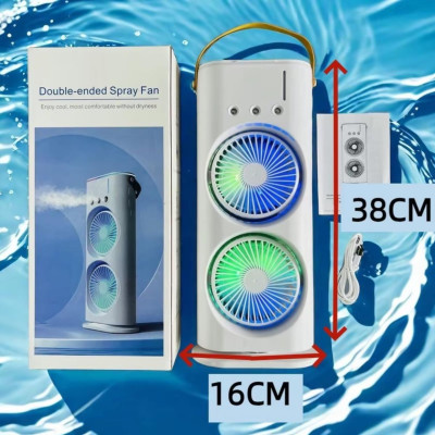 Quạt Hơi Nước Có Tích Điện, Quạt Phun Sương Mini 4 cánh, Quạt Để Bàn 2 Tầng Có Đèn Led, remote Tiện Lợi - Hàng Chính Hãng Double ended Spray Fan, Máy tạo ẩm