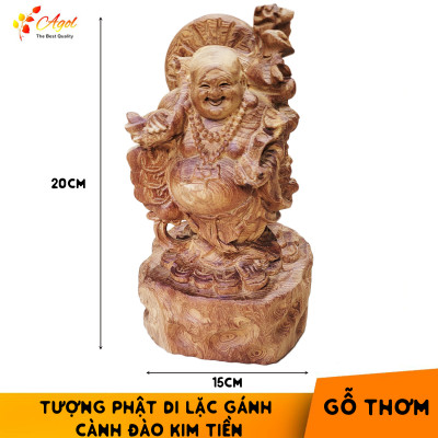 Tượng Phật Di Lặc Gánh Cành Đào Ngũ Lộc Kim Tiền Gỗ Thơm Bách Mộc Ngọc Am - Sản phẩm cao cấp cực thơm