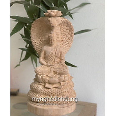 Tượng thần rắn bảo vệ Đức Phật bằng gỗ ngọc âm thơm nức kt 30×14×11cm 