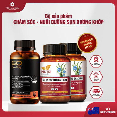 Bộ sản phẩm chăm sóc xương khớp: Viên Xương Khớp GO GLUCOSAMINE 1-A-DAY ; 2 Canxi hữu cơ New Zealand Nutri Seaweed Calcium