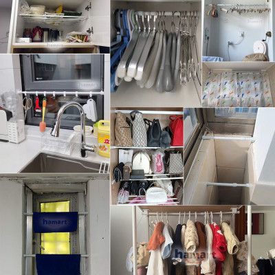 Thanh Treo Rèm Dán Tường Treo Đồ Đa Năng Hamart Kim Loại Gắn Tủ Quần Áo Cửa Sổ Ngang 1.3CM