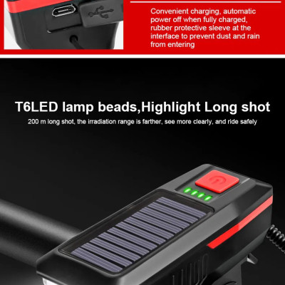 Năng Lượng Mặt Trời Đa Năng Đèn Xe Đạp Có Thể Sạc Qua USB Đèn Pha Xe Đạp Đèn Led Chống Nước Đèn Xe Đạp 3 Chế Độ LED Mountain Đèn Trước Xe Đạp Với 5 Chế Độ 120dB Còi Xe Đạp - Hàng Chính Hãng dododios