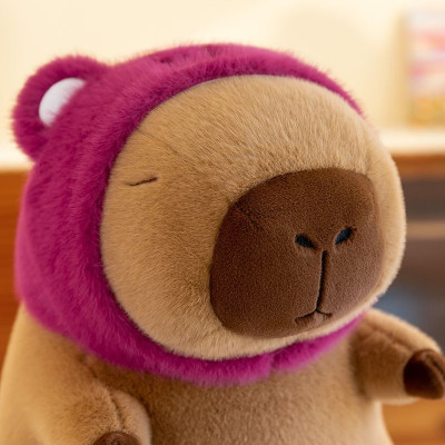 Thú nhồi bông capybara cosplay gấu dâu đáng yêu - Size từ 45cm đến 80cm - Quà tặng gấu bông chuột lang đội nón lotso êm mịn.