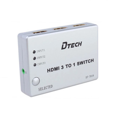 Bộ gộp HDMI 3 vào 1 ra (có Remote) Dtech DT-7018 chính hãng