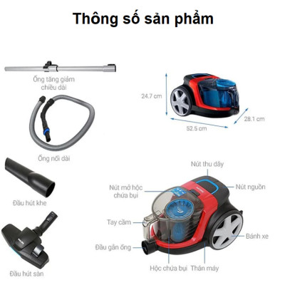 Máy hút bụi không túi PowerPro Compact. Thương hiệu Hà Lan cao cấp Philips - FC9351/82. Hàng chính hãng bảo hành 2 năm