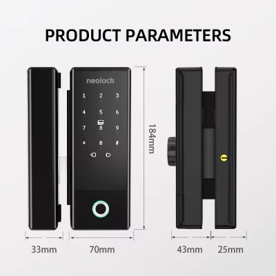 Khóa cửa kính thông minh qua APP, vân tay, thẻ từ, cấp mã từ xa cho văn phòng, showroom neolock neoA6S