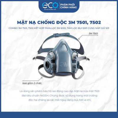 Mặt nạ phòng độc, chống hóa chất 3M 7501/7502 + phin lọc 3M 6001/6003/6006 phun sơn, phun thuốc trừ sâu
