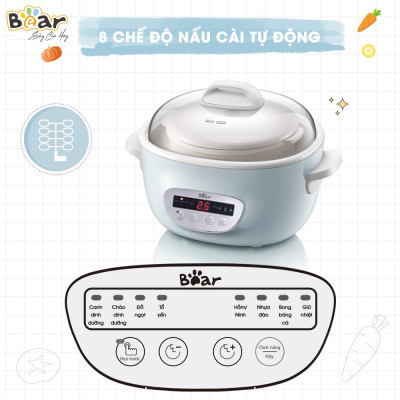 Nồi Nấu Chậm 2,5L Bear SUBE003 Đa Năng Hầm Cháo, Chưng Yến Bản Quốc Tế - Hàng Chính Hãng