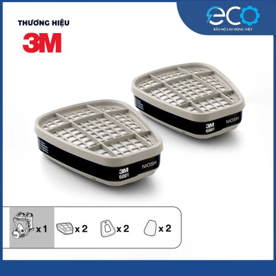 Mặt nạ phòng độc 3M 6800 với phin lọc 6001, 6003, 6006 kết hợp tấm lọc bụi 5N11 cùng nắp giữ 501 - Bộ mặt nạ chống độc 7 món lọc hơi hữu cơ xăng dầu phun sơn, chống độc, lọc bụi siêu mịn, vô cơ, hữu cơ